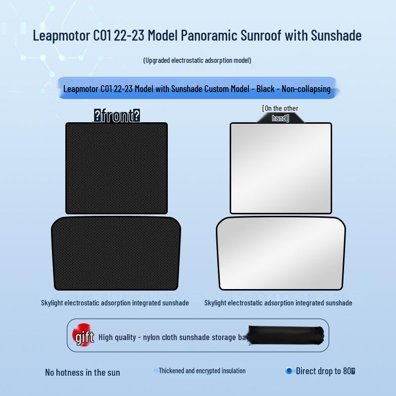 Совместимо с моделями Leapmotor C01 22-23 гг.: Электростатическая шторка на люк для теплоизоляции, защиты от солнца, обеспечения конфиденциальности и непрозрачного экранирования.