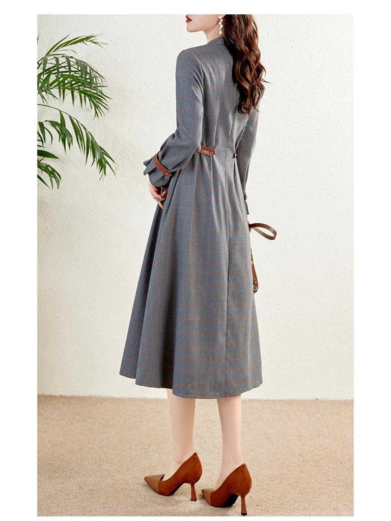 Женское клетчатое платье миди в корейском стиле, осень 2022 г. — стройнит и элегантно