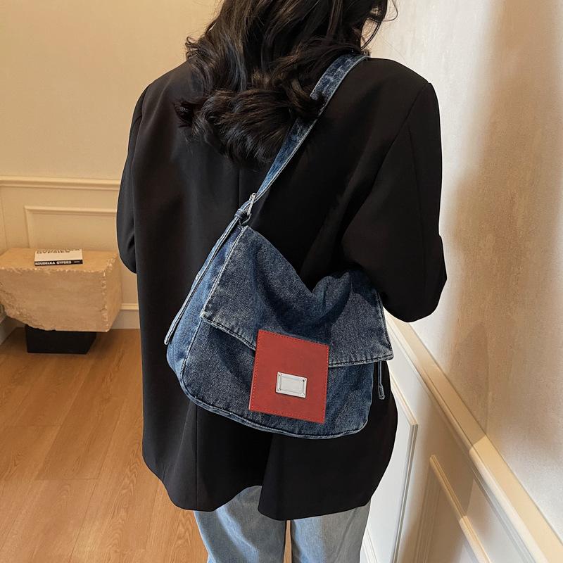 Женская сумка джинсовая повседневная сумка-багет в стиле ретро подмышечная сумка Универсальная сумка через плечо большой вместимости