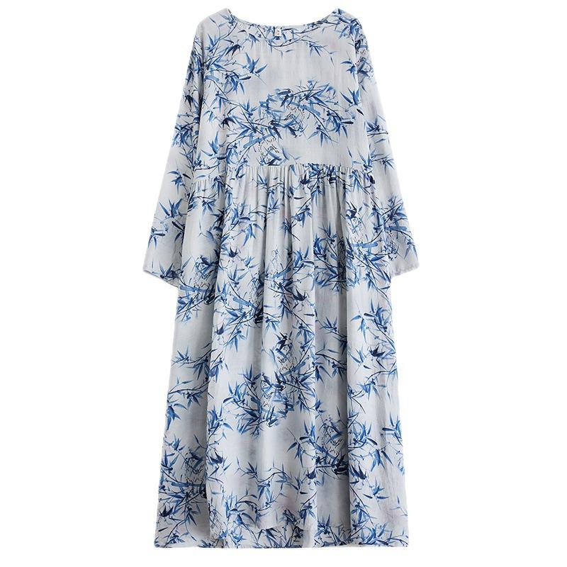 Осеннее хлопковое конопляное платье с круглым вырезом, свободного размера, с длинным рукавом, для женщин, винтажные платья в стиле бохо