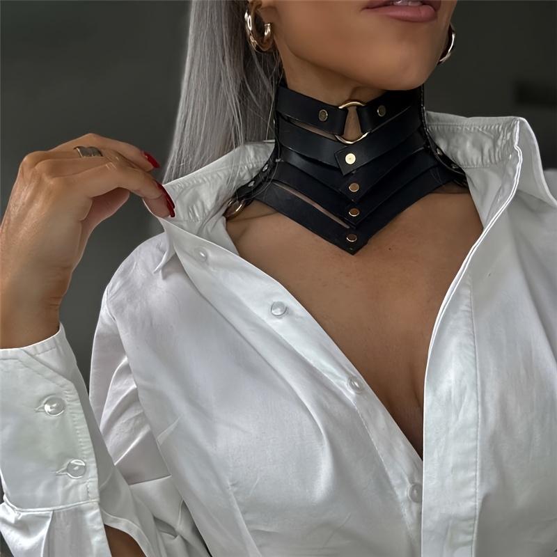 Adjustable Gothic Punk Faux Leather Choker Necklace Y2K Inspired, Black with Metallic Studs, Versatile for Casual or Party Wear