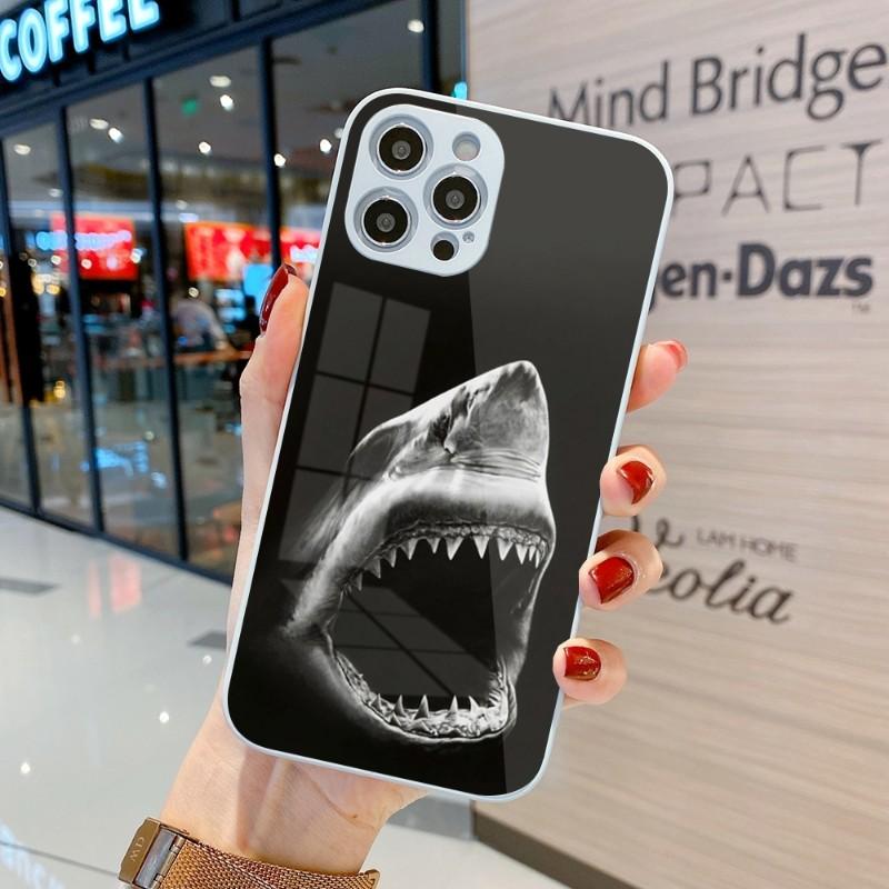 Cool Scary Shark Phone Case For IPhone 14 13 12 11 Pro Max X XR XS 8 7 Plus Liquid Glass Color Phone Cover