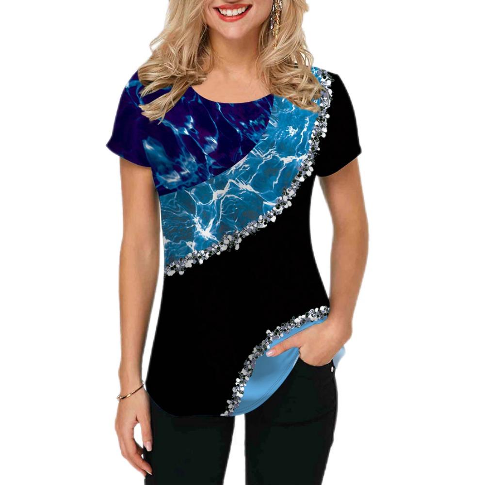 Новая женская роскошная одежда, летняя одежда, футболки с принтом роз 3D, футболки для девочек, уличная одежда с круглым вырезом, свободная одежда Laides 2023