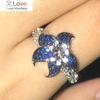 Shiny Blue Flower Zircon Ring For Women Engagement Wedding Ring