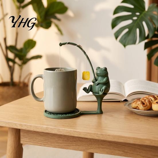 Funny Tea Steeping Gadget Fishing Friends Bag Holder, Cute Resin Teabag String Keeper, Whimsical Animal Accessories Decor, Fun Kitchen Counter