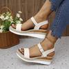 Wedge Heel Waterproof Table Woven Hemp Rope Sandals Women's 2025 New Foreign Trade Large Size 43 One Word with Buckle Women's Sandals