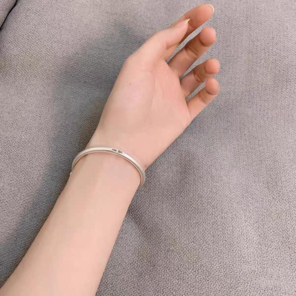 White Copper Bracelet Women's Ancient Method Frosted Solid Bracelet with Engraved Characters Push-pull Retro Chinese Style Bracelet Gift