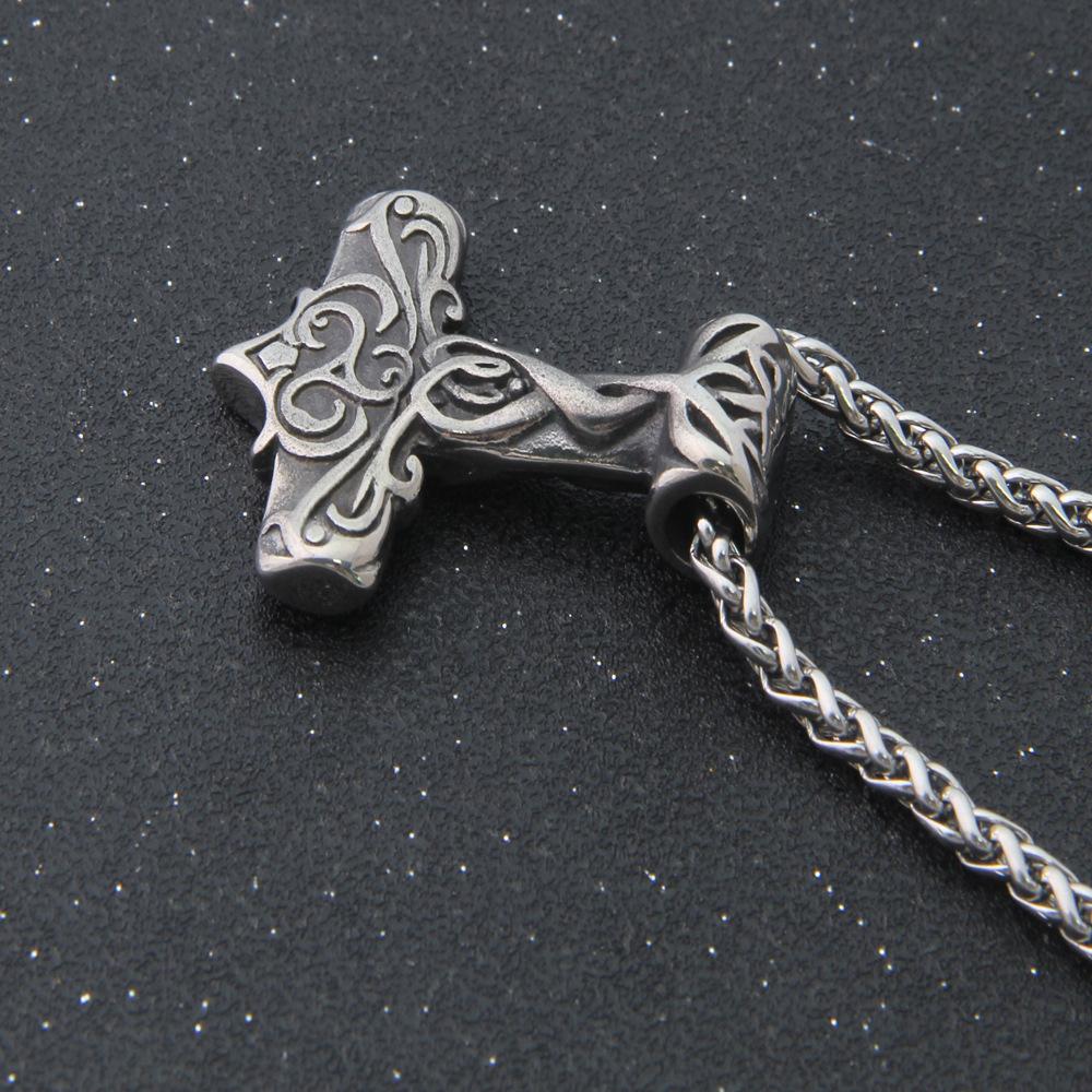 Ожерелье Молот Тора из нержавеющей стали - Подвеска с руной викингов с золотыми акцентами для мужчин и подростков, скандинавская панк-бижутерия, амулет