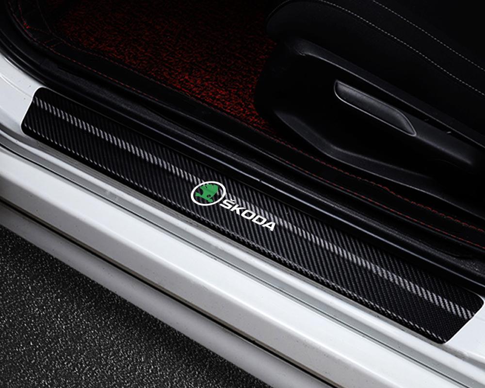 NADH5 4PCS Carbon Fiber Car Door Sill Protection Door Sill Anti-Scratch Stickers For Skoda Yeti Octavia A7 A5 Kodiaq Karoq Rapid Fabia
