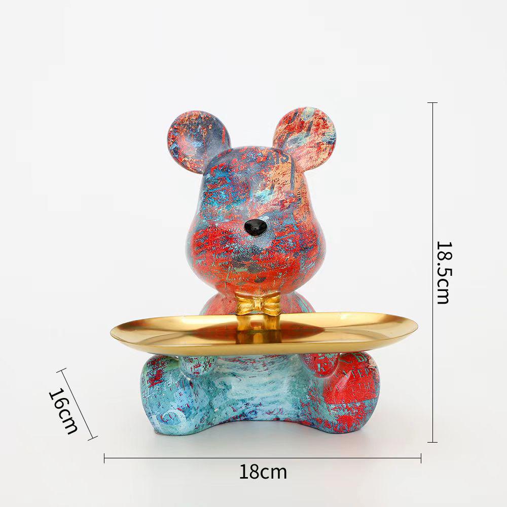 18.5cm Graffiti New Bear Figurine Home Decoration Animal Statue Keys Storage Shelf Modern Room Sculpture Table Decor Statues