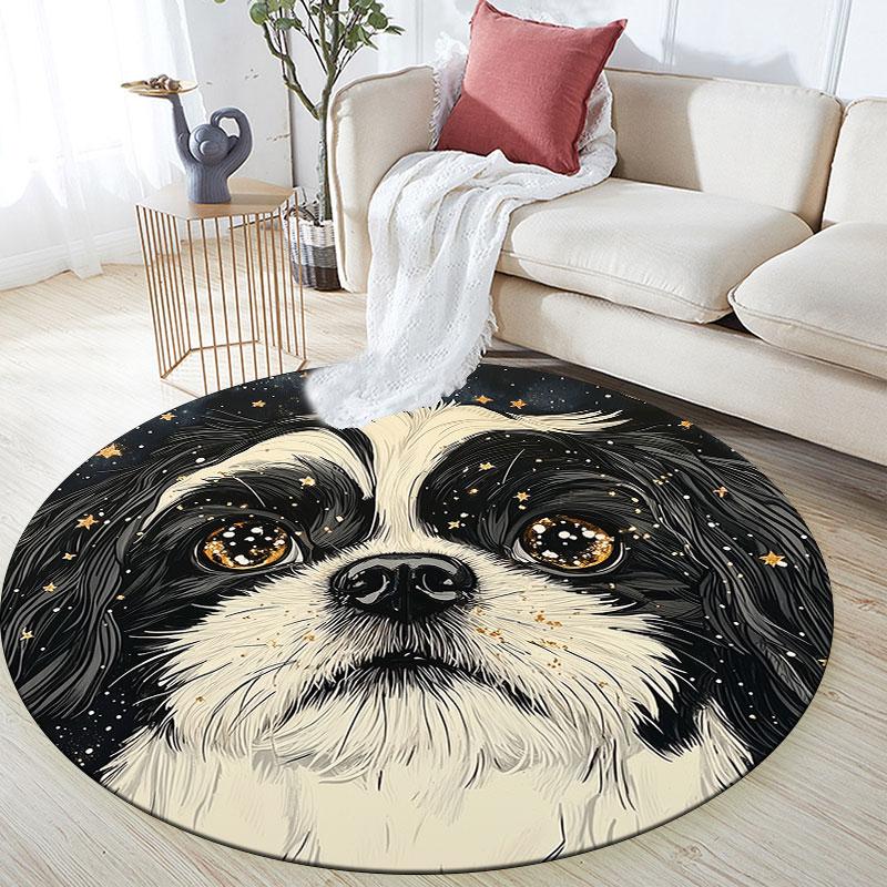 Shih Tzu pattern round rug,Carpet Rug for Living Room Bedroom Playroom ,Non-slip Floor Mat,Holiday Gifts and Birthday Gifts.