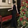 Women's Celebrity Black Beaded Tassel Fishtail Dress Dress