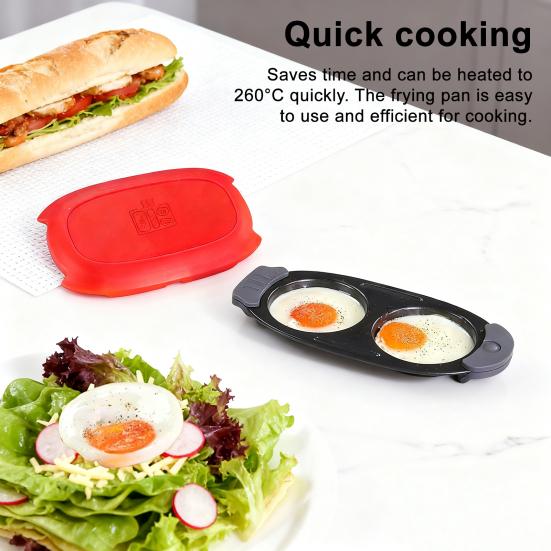 Microwave Egg Cooker Quick-Heat Dual Compartment Cooking Egg Maker Non-Stick Coating Mini Omelet Maker with Heat-Resistant Handle
