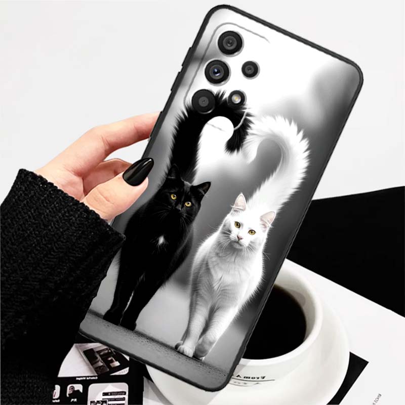 Аниме мультяшный кот иллюстрация Для Samsung A73 A72 A71 A55 A54 A53 A52 A51 A13 A22 A16 A15 A12 A14 A26 A07 5G Черный чехол для телефона