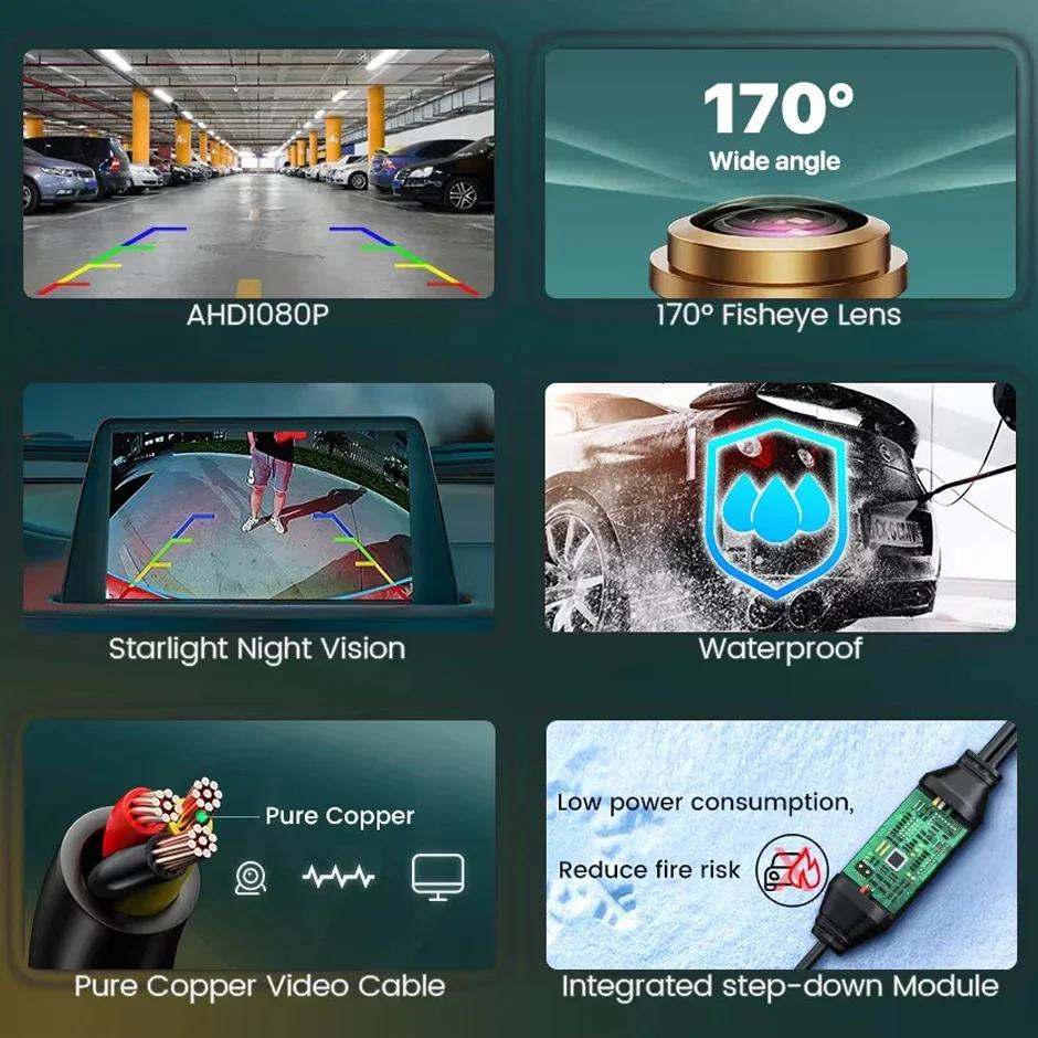 Rear View Backup Camera AHD 1080P 170° Fisheye Golden Lens Full HD Night Vision Vehicle Reversing Backup Front Reversing Cam