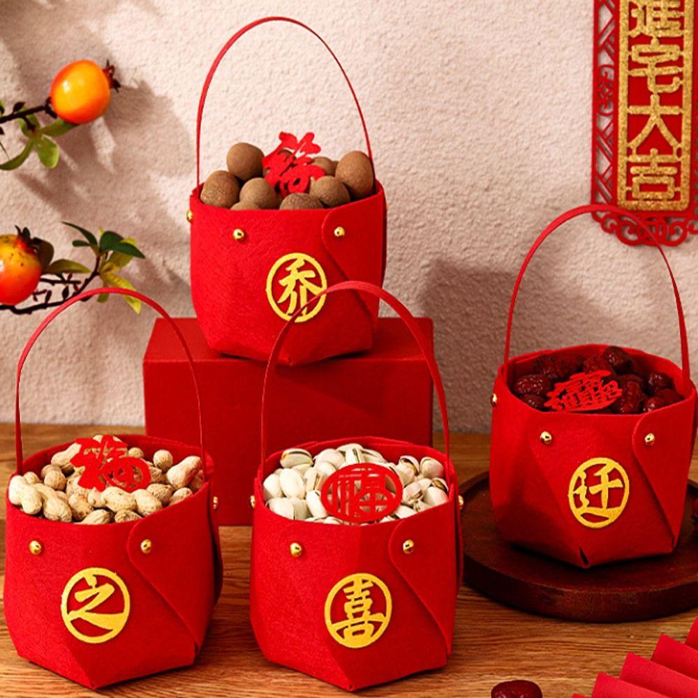 4Pcs Handle Chinese Wedding Candy Bag Big Red Wedding Candy Gift Boxs Marriage Supplies