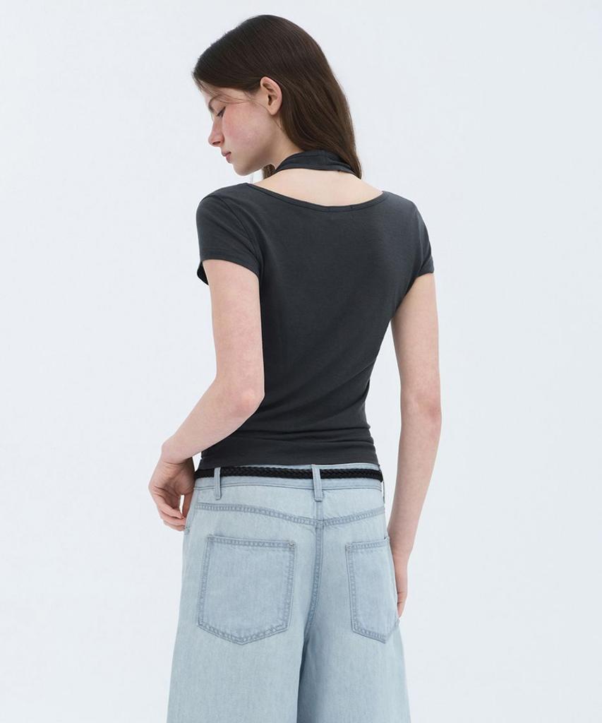 MUSINSA STANDARD WOMAN Women'S Wool Tencel Halter Layered T-Shirt [Dark Gray]