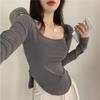 Новая осенняя одежда U-образный вырез однотонный сексуальный низкий вырез нерегулярный тонкий длинный рукав футболка женская внутренняя нижняя рубашка топ