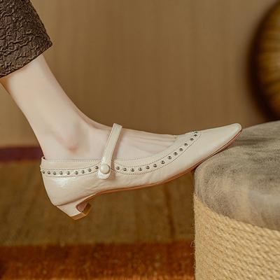 Мода 2025 Новые Весенние Женские Туфли Квадратный Носок Женская Обувь Ретро Мелкие Натуральная Кожа Женские Туфли Овчина Мэри Джейнс