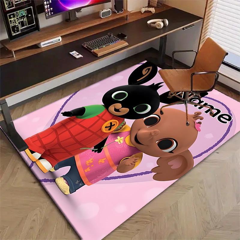 Custom Bing Bunny Mat Personalized Name, Polyester Washable Indoor Entryway Rug, Gift for Christmas, Easter, Thanksgiving Day