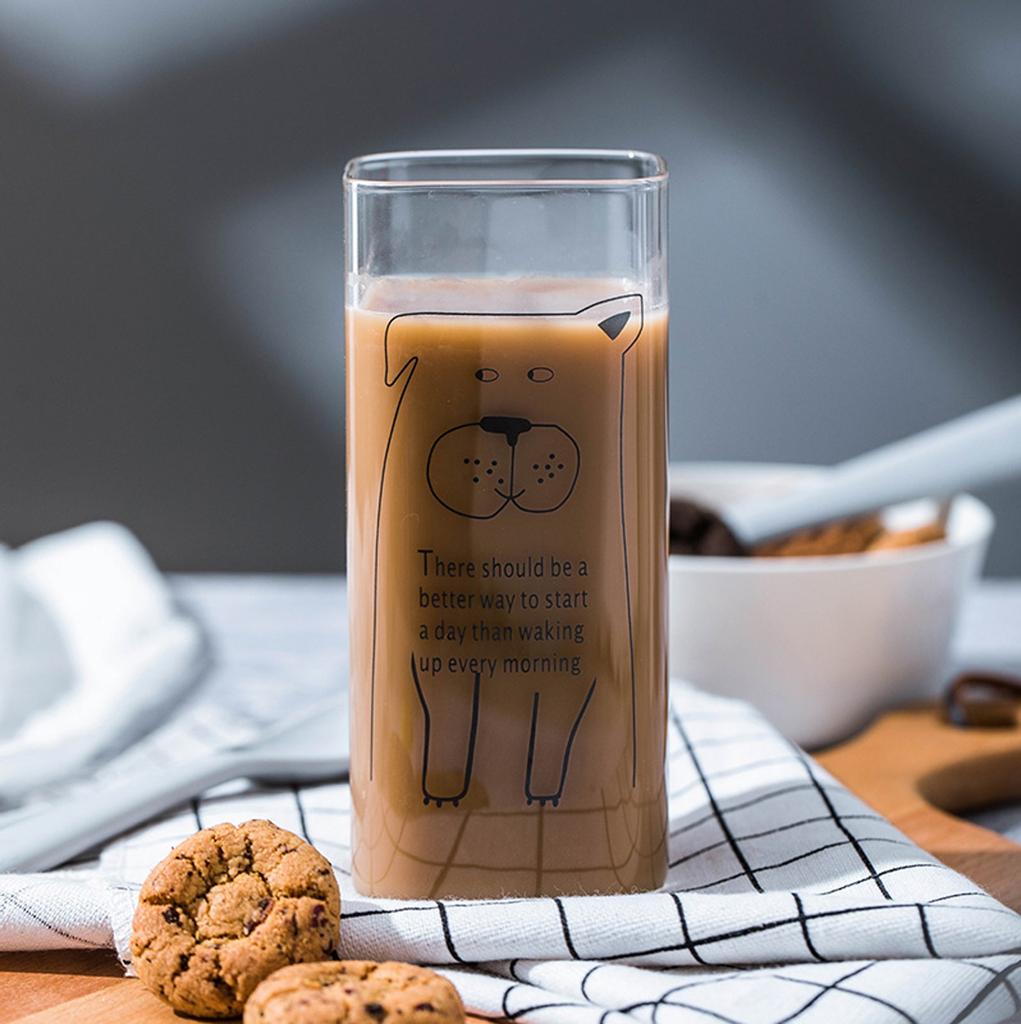 Мультяшное квадратное стекло, однослойное домашнее стекло для кофе, офиса, стакан для сока, напитка