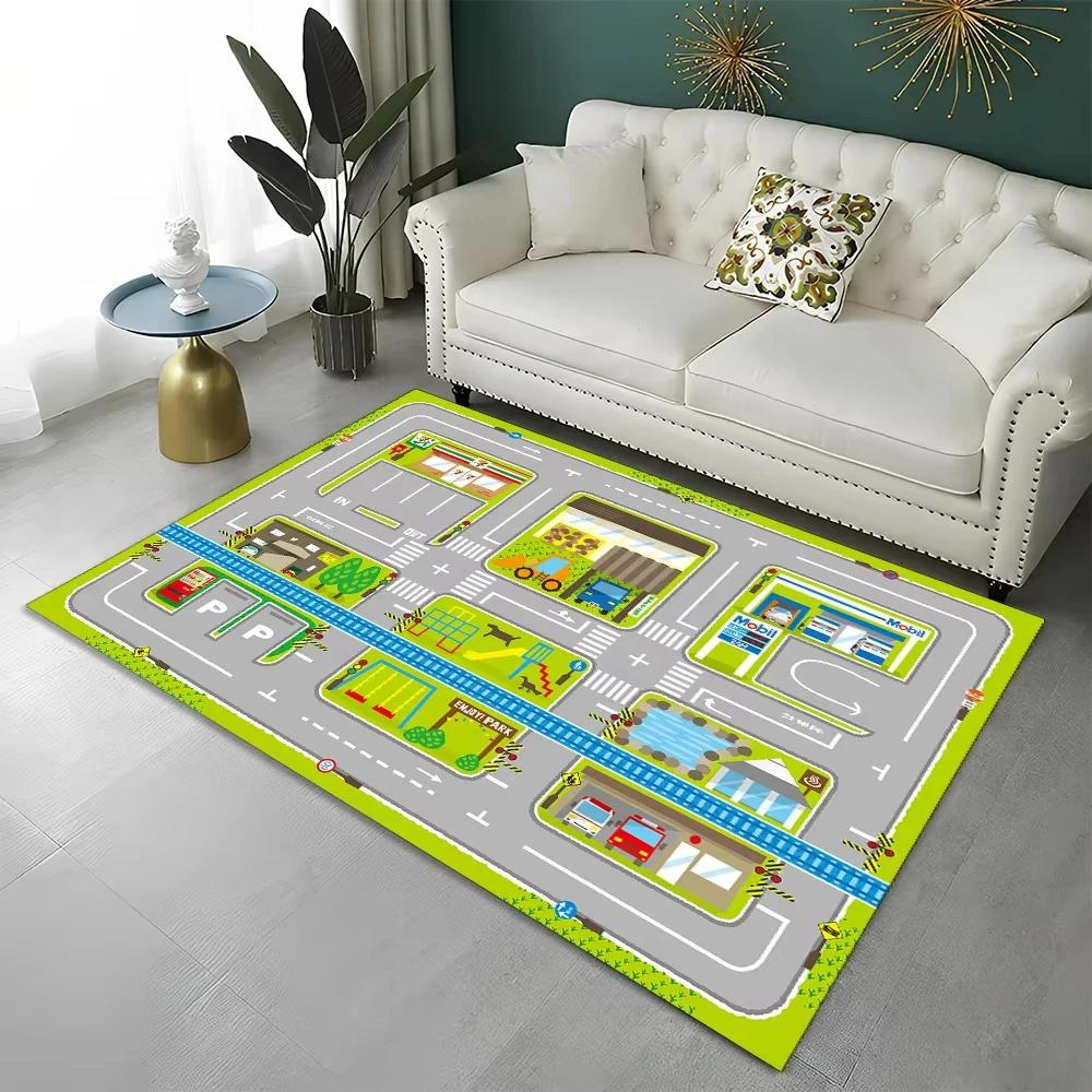 Highway City Traffic Playmat Non-Slip City Traffic Rug for Children's Playroom Traffic Theme Play Rug Home Decor Entry Doormat