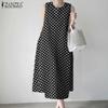 Women Casual O-neck Sleeveless Polka Dot Print Dress