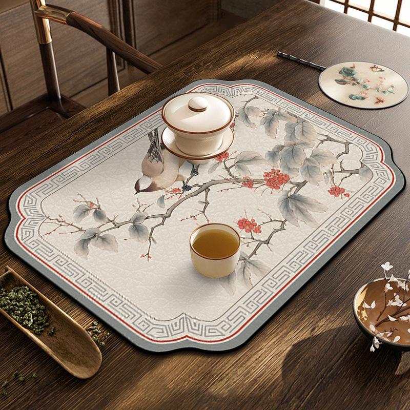 Vintage Leather Placemat PVC Absorbent Mat Insulated Table Bowl Mat Non-slip Drain Mat Kitchen Bar Water Cup Table Mat
