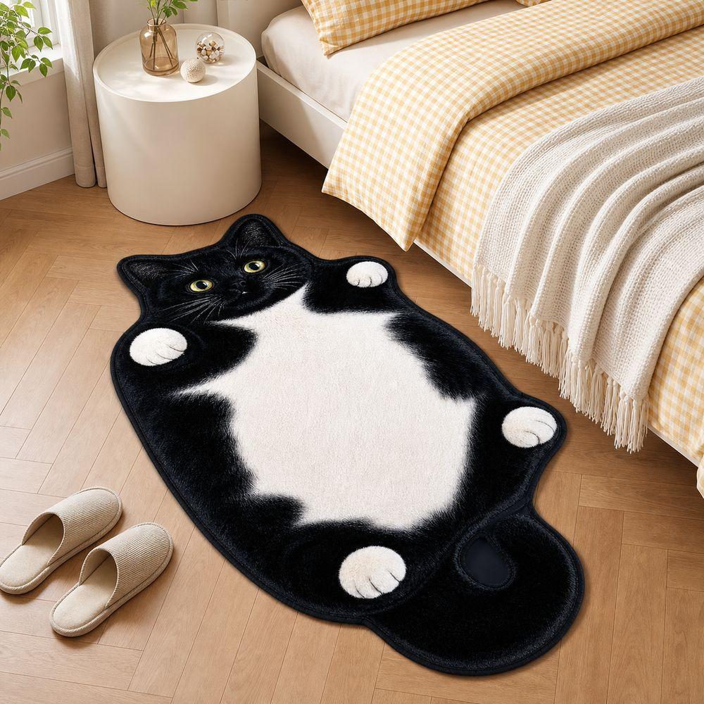 Absorbent Cat Shaped Rug Soft Surface Cat Shaped Carpet Cute Animal Print Rug Bedroom Decor