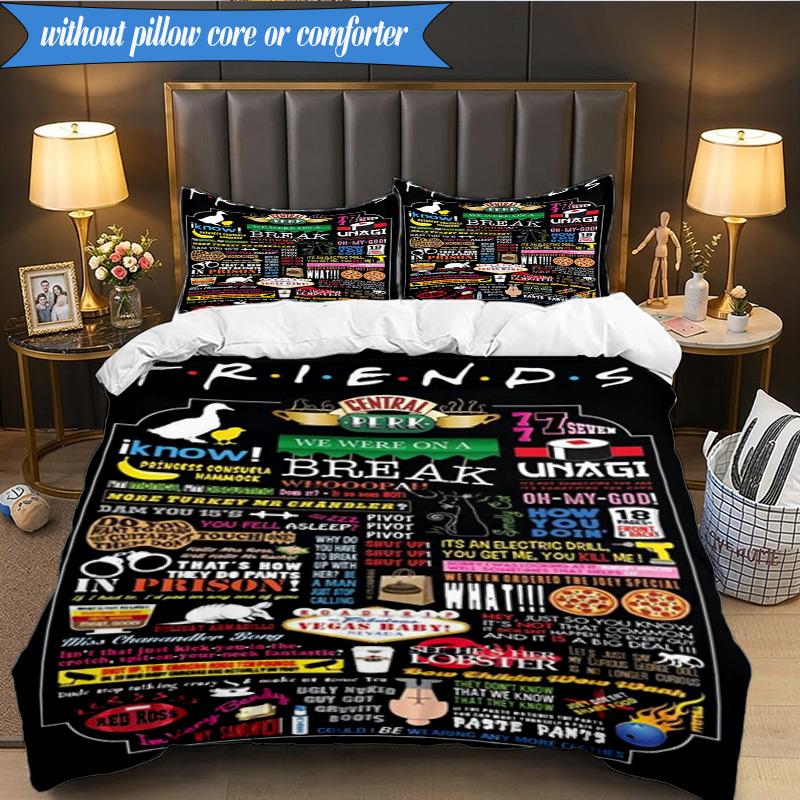 Friends Show Quotes 3pcs K-pop music group Bedding set,Ideal for Bedroom, Dormitory,Including Duvet Cover And 2pcs Pillowcases,Fan gifts