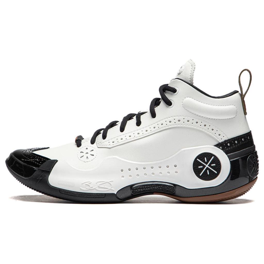 Li Ning WOW 10 Джентльменские Нескользящие Износостойкие Средние Баскетбольные Кроссовки Мужские Черно-Белые ABAS075-6