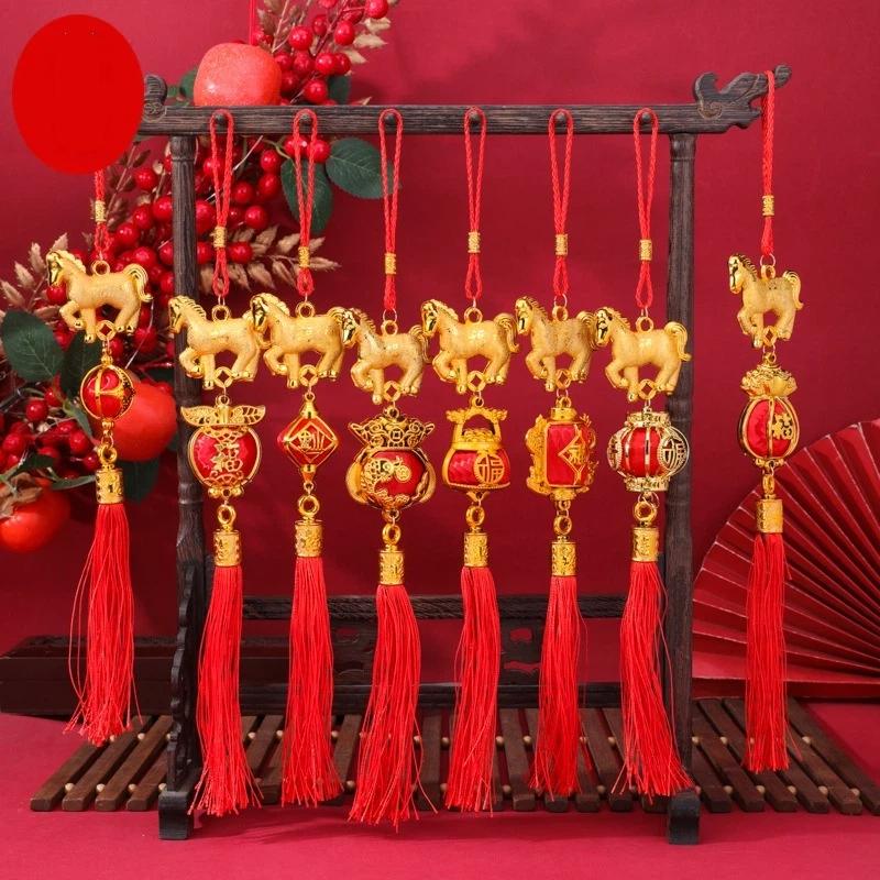 Festive Zodiac 2026 Year Of The Horse Lantern Pendant Chinese New Year Red Gold Lucky Decoration Car Pendant Accessories Gifts