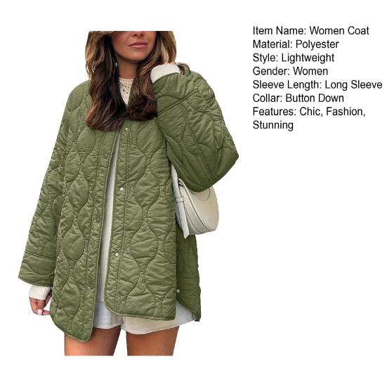 Женская стеганая легкая пуховая куртка Зимняя повседневная с длинными рукавами на пуговицах Утепленная верхняя одежда Пальто с карманами