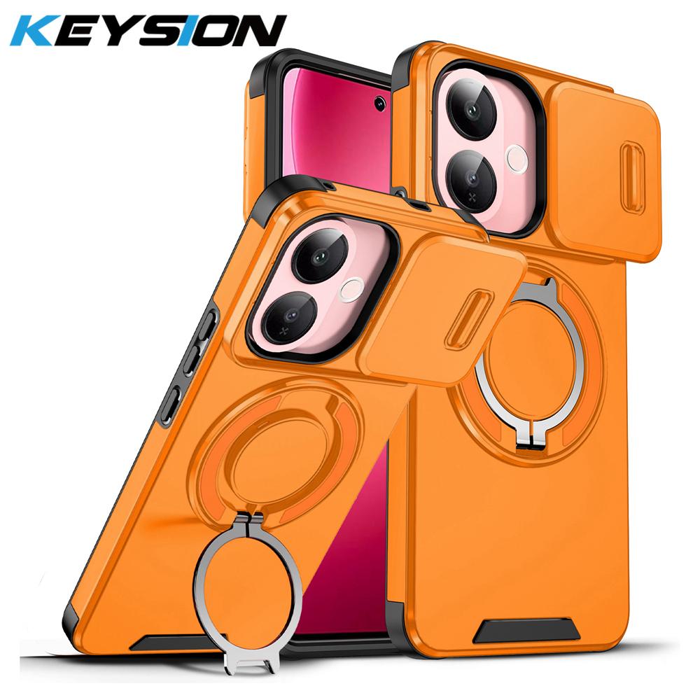 KEYSION Чехол-подставка для телефона с кольцом 360° для VIVO V60 Lite 5G, с защитой камеры-слайдера, магнитная противоударная задняя крышка для IQOO Z10R 5G