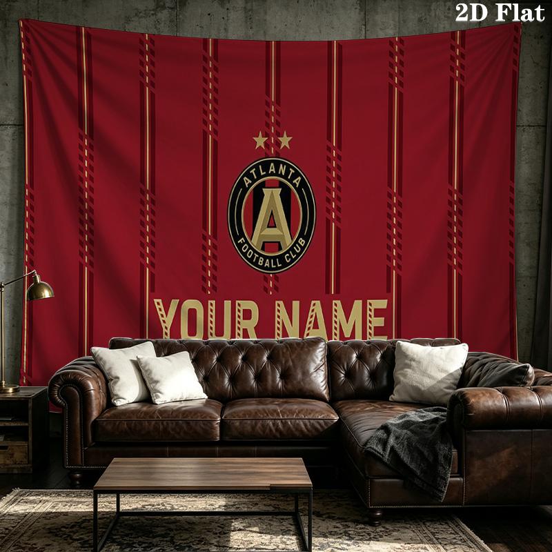 Custom Name Atlanta United FC Printed Tapestry – Wall Hanging for Bedrooms, Dorms, and Home Decor