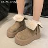 Ботильоны женские на меховой платформе, замшевые короткие, плюшевые, на среднем каблуке, хлопковые туфли, тренд 2025 года, теплые, удобные, на молнии, зимние ботинки для женщин