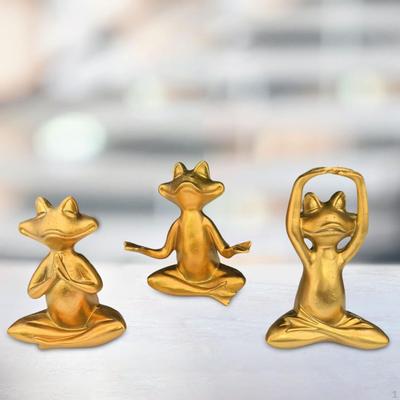 3x Статуэтка лягушки Настольное украшение Антикварная Милая Фигурка Медитация Животное для Дома Письменный стол