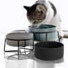 Ceramic Double Cat Bowl with Anti-Spill Rack & Cervical Spine Protection
