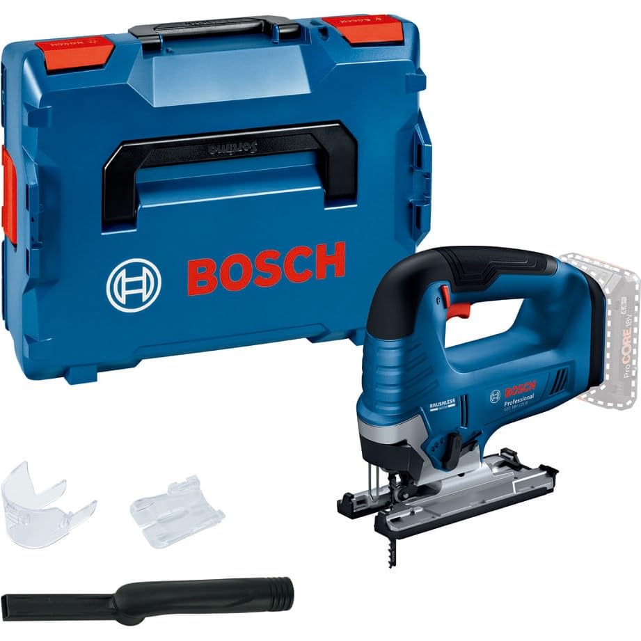 Bosch Professional 18V аккумуляторный лобзик корпус 1 предотвращение заусенцев всасывание пыли всасывание пыли шестигранный зарядное устройство продано (только основной, L-BOXX136N, вкладыш, лезвие, направляющая,