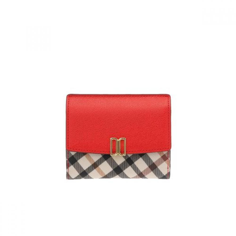 Daks Red Check Color Block Dd Logo 3 Fold Wallet