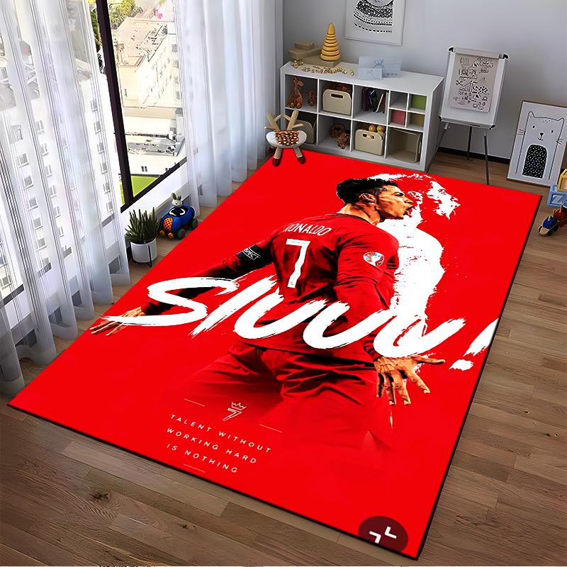 Red Celebratory Soccer Player Design Rug Non-slip rug suitable for living room and bedroom sofas
