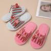 Contrast Color Cherry Open Plush Slippers Bow Stripe Breathable Less Fluffy Cotton Slippers