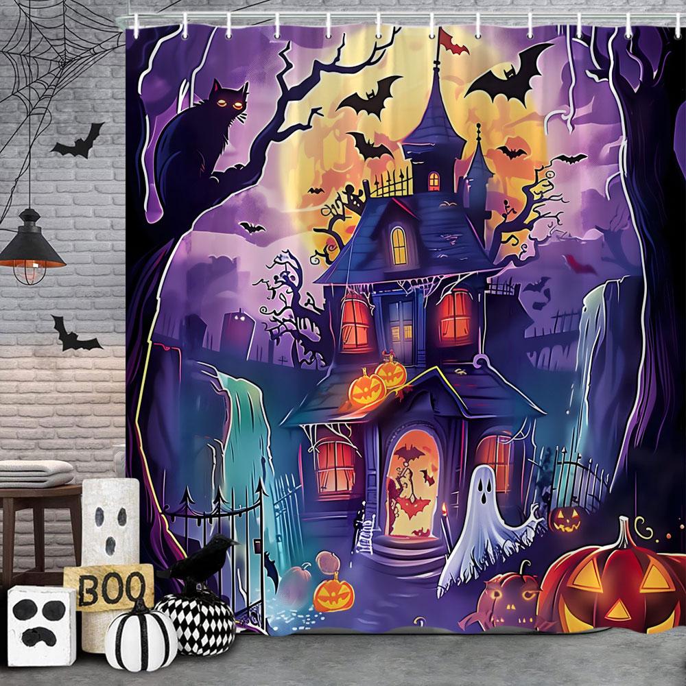 Scary Halloween Shower Curtain Vintage Skulls Eagles Pumpkins Roses Boho Polyester Fabric Bath Curtain Bathroom Decor with Hoo