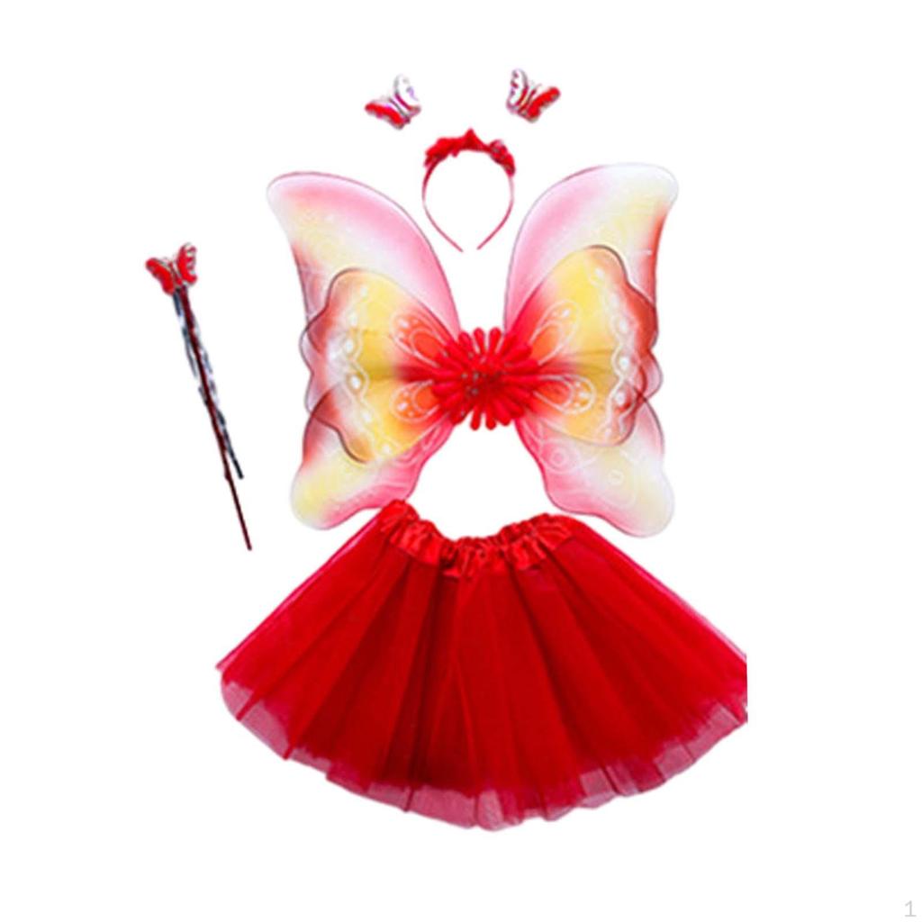 Набор костюма феи для девочек из 4 предметов Детский косплей Ангел Юбка-пачка Повязка на голову Наряд для фотосессии Роль