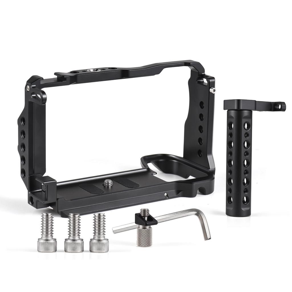 Andoer Camera Cage + Top Handle Kit Aluminum Alloy Camera Video Cage with Magnetic Wrench Slot Cold Shoe Mount Arca