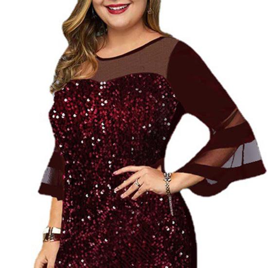 Леди Нижние Юбки Плюс Размер Вечернее Платье Сетчатая Пряжа С Блестками Плюс Размер Облегающее Платье с Расклешенными Рукавами для Свадьбы