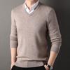 Осень-зима мужской свитер с V-образным вырезом, трикотажный однотонный эластичный пуловер средней длины, формальный деловой стиль, свитер