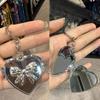 Double Sided Mirror Bag Hanging Keychain Heart Shape Cosmetic Mirror Key Chain  Women