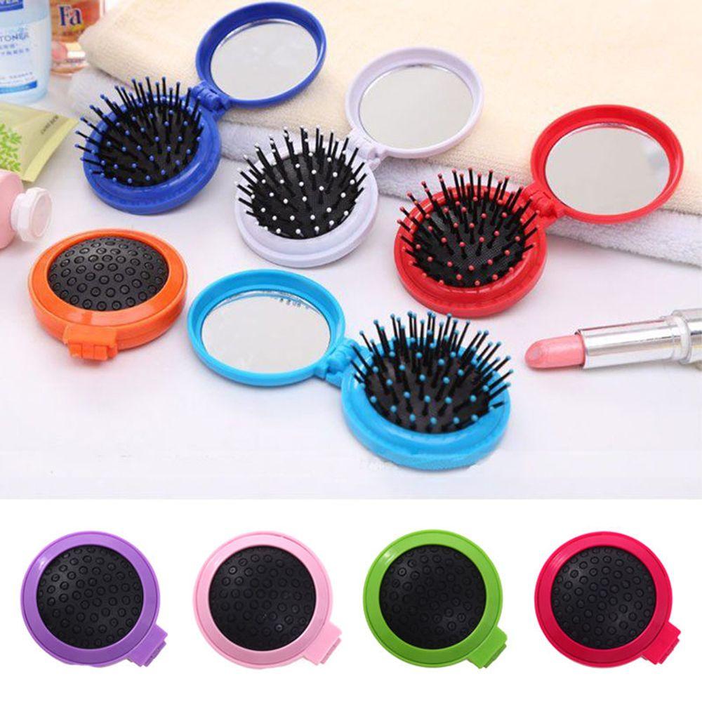 Comb Pocket Size Compact Cosmetic Mirror Included Folding Hair Brush Beauty Tools Scalp Massager