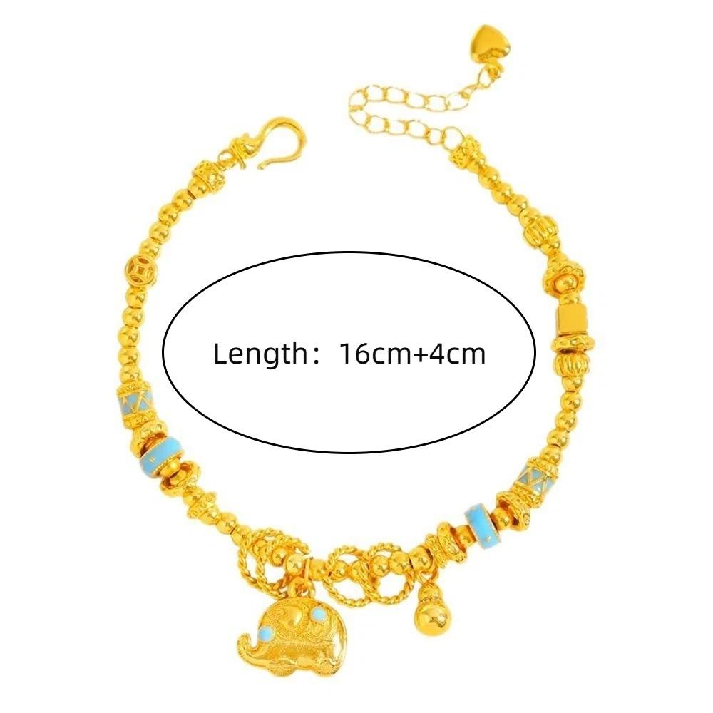 Elegant Enamel Gold Lucky Bead Hand Chain Sand Gold Granulation Dumpy Elephant Bracelet  Banquet